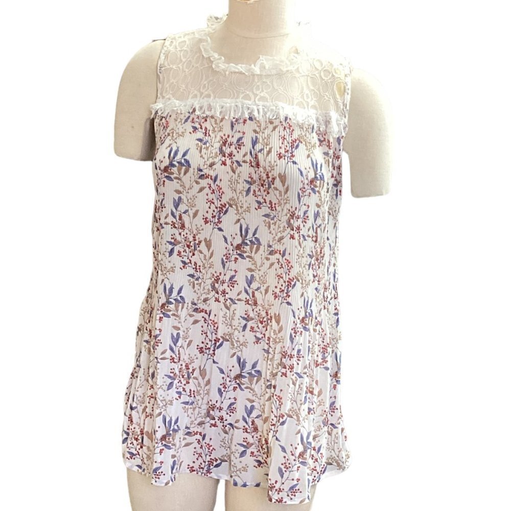 Suzanne Betro Lace Ruffle‎ Hi-Neck Floral Top Sz S #158A